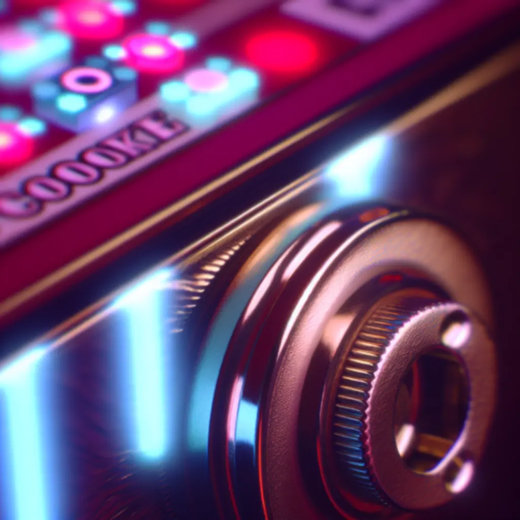 Ilustracja mechanizmu wrzutni monetowej z podświetlonymi przyciskami ciasteczek