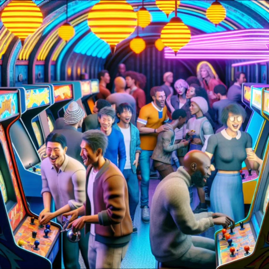 Tłum przy klasycznych automatach na imprezie retro