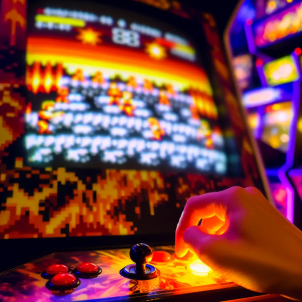 Zbliżenie na ekran klasycznej gry arcade