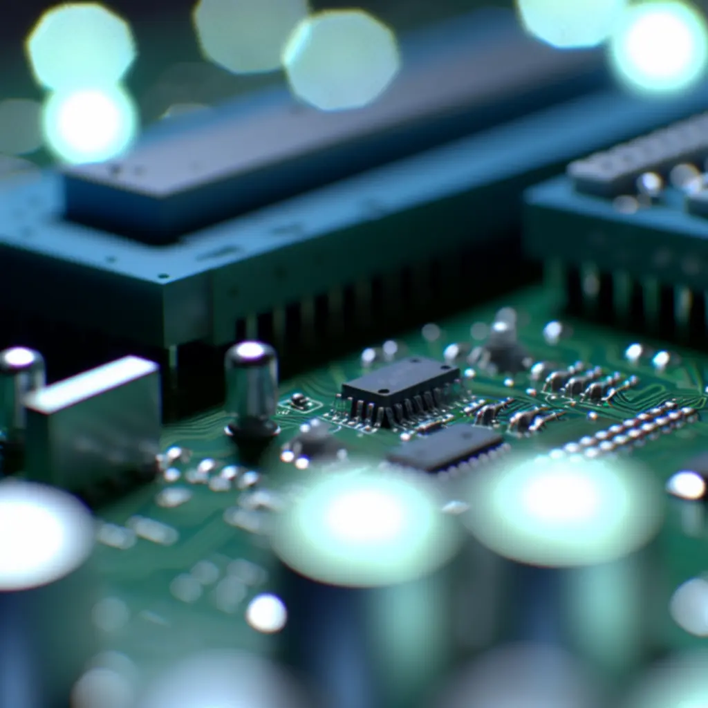 Płyta PCB z podświetlonymi elementami elektronicznymi